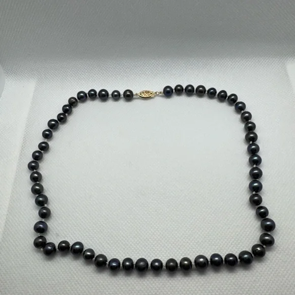 Vintage Tahitian Peacock Rainbow Black Pearl Necklace 14K Gold CLASP 18” - Picture 2 of 14